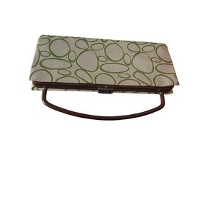 angela adams Green Patterned Clutch with Brown Handle.